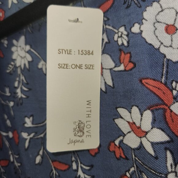 Japna Floral Kimono Cardigan Lightweight Open Front One Size Blue Red Boho 2436 - Picture 5 of 6